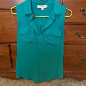 Teal blouse tank with small black polka dots